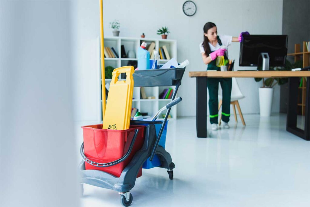 maid service cleaning an office